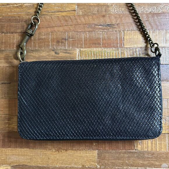 Fiorentini + Baker Leather Wallet Purse – Crosshatch Texture – Brass Chain - Picture 5 of 8
